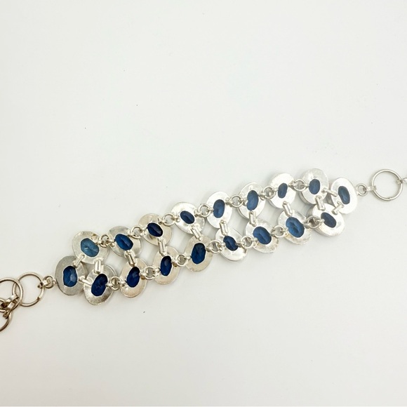 Faceted Tanzanite Clear Crystal Gemstone Double Row Wide Bracelet - Picture 5 of 9
